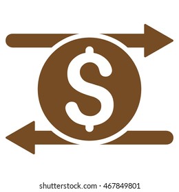 Money Exchange icon. Vector style is flat iconic symbol with rounded angles, brown color, white background.