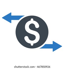 Money Exchange icon. Vector style is bicolor flat iconic symbol with rounded angles, smooth blue colors, white background.