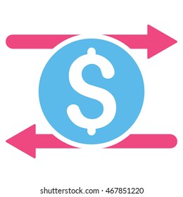 Money Exchange icon. Vector style is bicolor flat iconic symbol with rounded angles, pink and blue colors, white background.