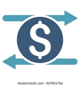 Money Exchange icon. Vector style is bicolor flat iconic symbol with rounded angles, cyan and blue colors, white background.