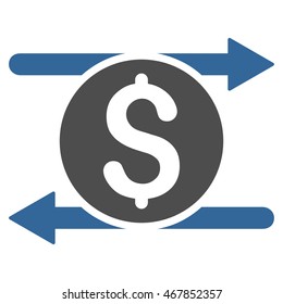Money Exchange icon. Vector style is bicolor flat iconic symbol with rounded angles, cobalt and gray colors, white background.