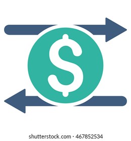Money Exchange icon. Vector style is bicolor flat iconic symbol with rounded angles, cobalt and cyan colors, white background.