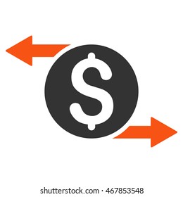 Money Exchange icon. Vector style is bicolor flat iconic symbol with rounded angles, orange and gray colors, white background.
