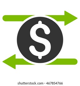 Money Exchange icon. Vector style is bicolor flat iconic symbol with rounded angles, eco green and gray colors, white background.