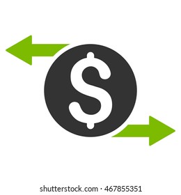 Money Exchange icon. Vector style is bicolor flat iconic symbol with rounded angles, eco green and gray colors, white background.