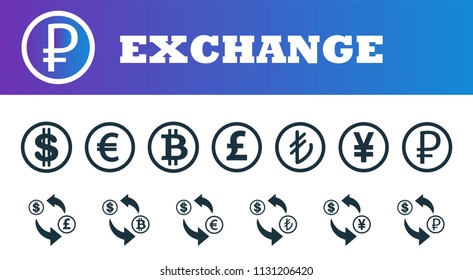 Money exchange icons set. UI and UX. Premium quality symbol collection. Money exchange icon set simple elements for using in app, print, software etc