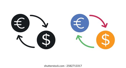 Money exchange icons set vectors black and colored style