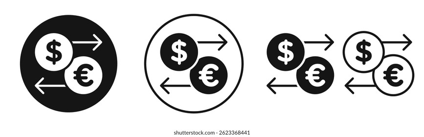 Money exchange icons in solid black and outlined style