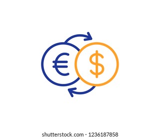 Money exchange line icon. Banking currency sign. Euro and Dollar Cash transfer symbol. Colorful outline concept. Blue and orange thin line color icon. Money exchange Vector