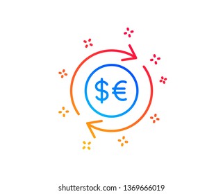 Money exchange line icon. Banking currency sign. Euro and Dollar Cash transfer symbol. Gradient design elements. Linear money currency icon. Random shapes. Vector