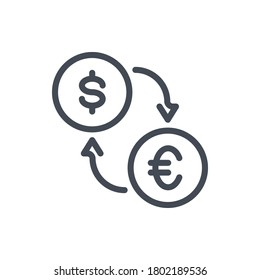 Money Exchange line icon. Dollar and Euro Coins with Arrows vector outline sign.