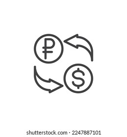 Money exchange line icon. linear style sign for mobile concept and web design. Dollar and Ruble exchange outline vector icon. Symbol, logo illustration. Vector graphics