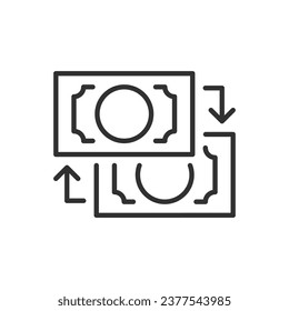 Cambio de dinero, icono lineal. Línea con trazo editable
