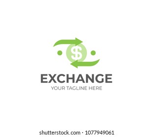 Money Exchange Logo Template. Currency Exchange Vector Design. Exchange Arrows And Dollar Logotype