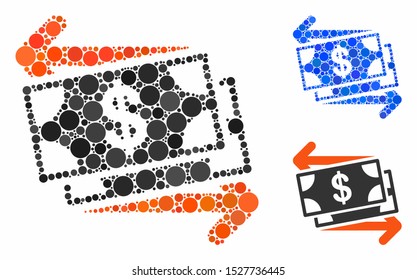Money exchange mosaic of round dots in variable sizes and color tints, based on money exchange icon. Vector round dots are composed into blue mosaic.