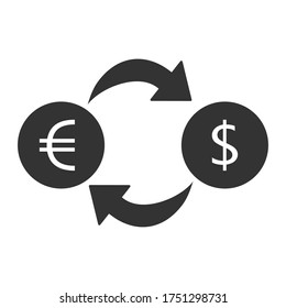 Money exchange simple icon. Banking currency sign. Euro and Dollar Cash transfer symbol. Vector