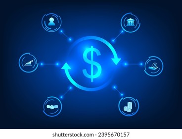 Money exchange technology Dollar connected icons Shows the exchange rate of each country's currency.