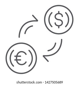 Money exchange thin line icon, finance and banking, currency transfer sign, vector graphics, a linear pattern on a white background, eps 10.