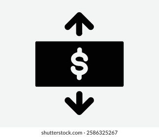 Money Exchange Transfer Up Down Arrow Inflation Movement Cash Economy Bill Note Funds Fund Purchase Sale Icon Black White Symbol Sign Graphic Illustration Vector