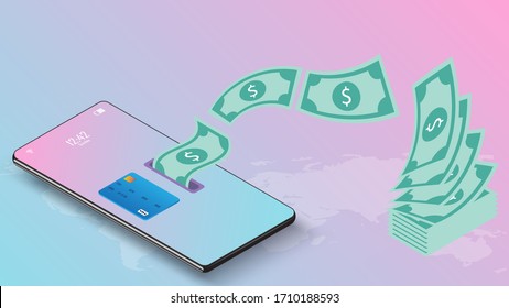 Money Exchange Money Transfer On Mobile Phone Internet Banking Concept Vector Illustration