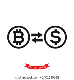 money exchange vector icon, bitcoin exchange to dollar icon 