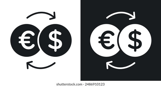 Money exchange vector icon set in solid black and white color