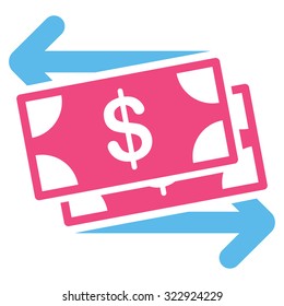 Money Exchange vector icon. Style is bicolor flat symbol, pink and blue colors, rounded angles, white background.