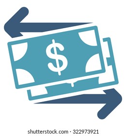 Money Exchange vector icon. Style is bicolor flat symbol, cyan and blue colors, rounded angles, white background.
