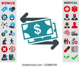 Money Exchange vector icon. Style is bicolor flat symbol, soft blue colors, rounded angles, white background.