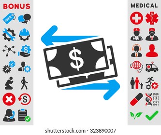 Money Exchange vector icon. Style is bicolor flat symbol, blue and gray colors, rounded angles, white background.