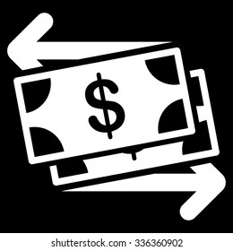 Money Exchange vector icon. Style is flat symbol, white color, rounded angles, black background.