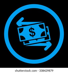 Money Exchange vector icon. Style is flat rounded symbol, blue color, rounded angles, black background.