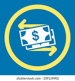 Money Exchange vector icon. Style is bicolor flat rounded symbol, yellow and white colors, rounded angles, blue background.