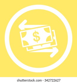 Money Exchange vector icon. Style is flat rounded symbol, white color, rounded angles, yellow background.