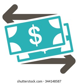 Money Exchange vector icon. Style is bicolor flat symbol, grey and cyan colors, rounded angles, white background.