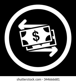 Money Exchange vector icon. Style is flat rounded symbol, white color, rounded angles, black background.