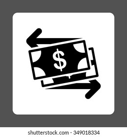 Money Exchange vector icon. Style is flat rounded square button, black and white colors, gray background.