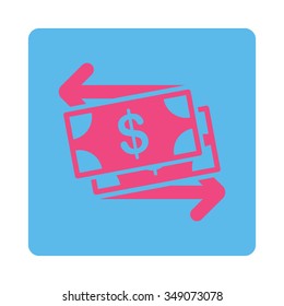Money Exchange vector icon. Style is flat rounded square button, pink and blue colors, white background.