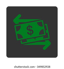 Money Exchange vector icon. Style is flat rounded square button, green and gray colors, white background.