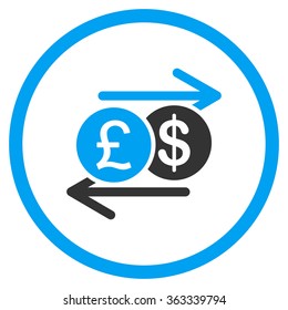 Money Exchange vector icon. Style is bicolor flat circled symbol, blue and gray colors, rounded angles, white background.