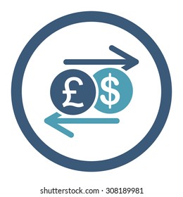 Money Exchange vector icon. This flat rounded symbol uses cyan and blue colors and isolated on a white background.