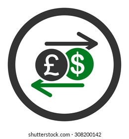 Money Exchange vector icon. This flat rounded symbol uses green and gray colors and isolated on a white background.