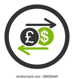 Money Exchange vector icon. This flat rounded symbol uses eco green and gray colors and isolated on a white background.
