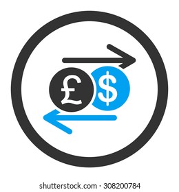 Money Exchange vector icon. This flat rounded symbol uses blue and gray colors and isolated on a white background.