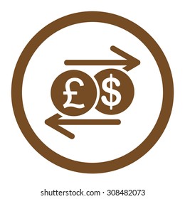 Money Exchange vector icon. This flat rounded symbol uses brown color and isolated on a white background.
