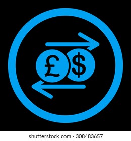 Money Exchange vector icon. This flat rounded symbol uses blue color and isolated on a black background.