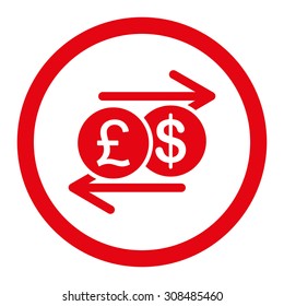 Money Exchange vector icon. This flat rounded symbol uses red color and isolated on a white background.