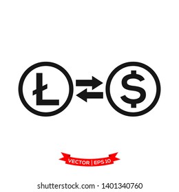 money exchange vector icon in trendy flat design, lite coin exchange to dollar icon 