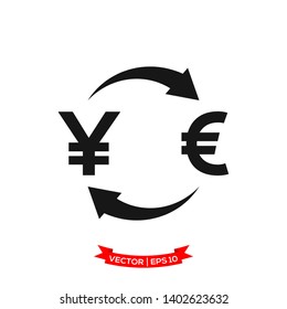 money exchange vector icon, yen icon exchange to euro icon 