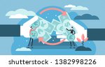 Money exchange vector illustration. Flat tiny financial currency persons concept. Economical process to trade euro, dollar, pound or yen. Abstract global different banknotes transaction trade cycle.
